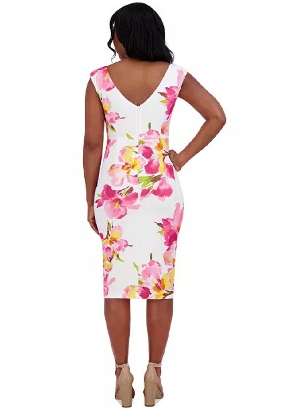 Eliza J NWT Floral Print Sleeveless Sheath Dress Size 14 White Pink Yellow - Picture 6 of 7